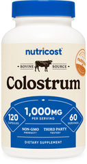 Nutricost Colostrum 1000mg bottle with 120 capsules label
