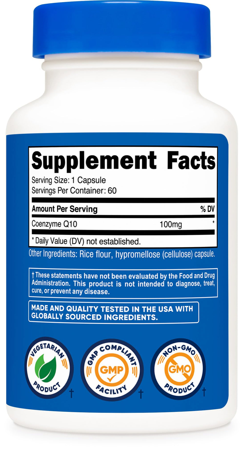 Overall packaging of Nutricost CoQ10 100mg bottle