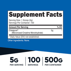 Nutricost Creapure® Creatine Monohydrate 500g bottle side view