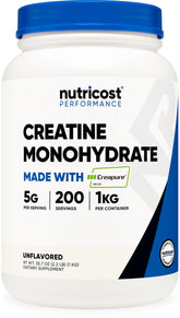 Front view of Nutricost Creapure Creatine Monohydrate Powder 1kg