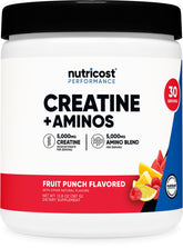 Nutricost Creatine + Aminos Fruit Punch container – front view