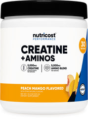 Nutricost Creatine + Aminos Peach Mango front view bottle