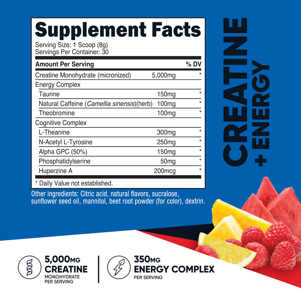 Serving scoop showing 5,000mg creatine monohydrate per serving