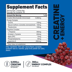 Nutrition label showing 5,000mg creatine monohydrate per serving