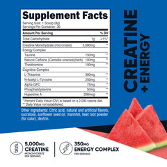 Nutrition facts label for Nutricost Creatine + Energy