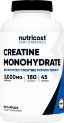 Front view of Nutricost Creatine Monohydrate bottle 3000mg