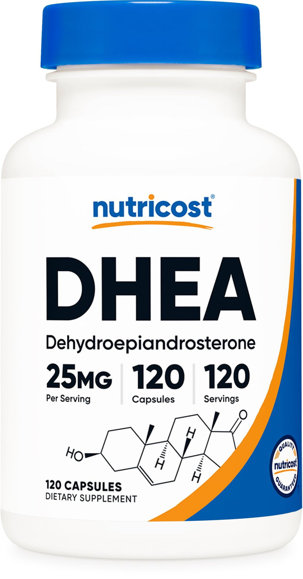 Nutricost DHEA 25mg bottle with 120 capsules