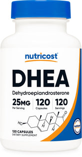 Nutricost DHEA 25mg bottle with 120 capsules