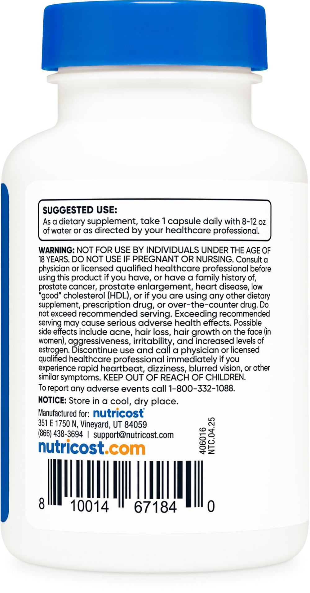 Nutritional facts and bottle side view