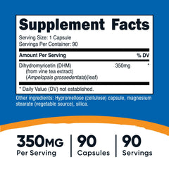Close-up of DHM 350mg label on bottle