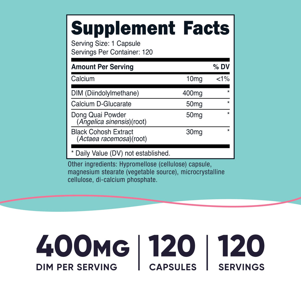 Nutricost DIM bottle featuring Dong Quai ingredient for herbal wellness routine.