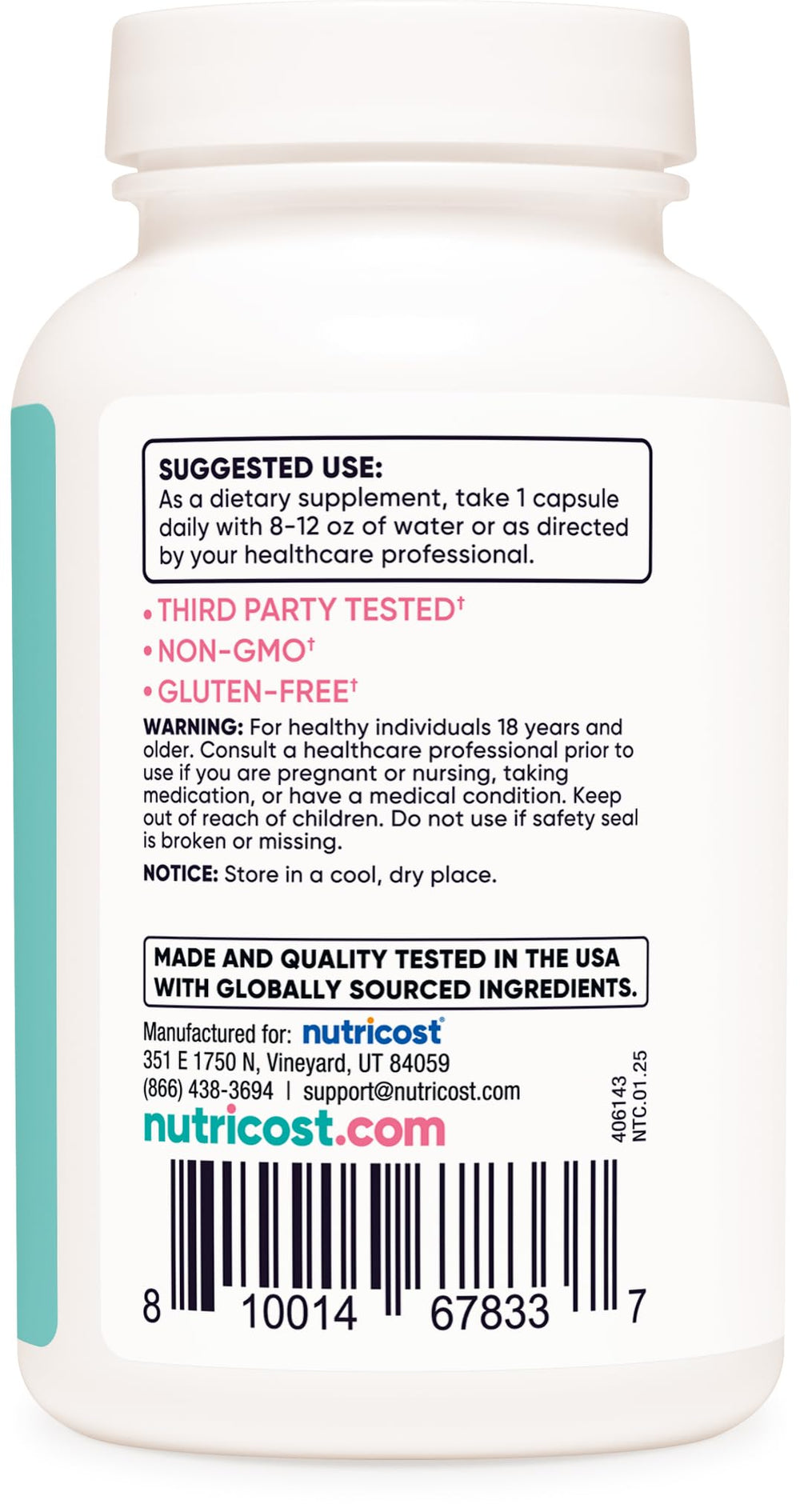 Nutricost DIM packaging with gluten-free and vegan badges.