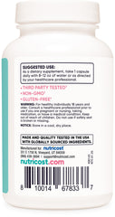 Nutricost DIM packaging with gluten-free and vegan badges.