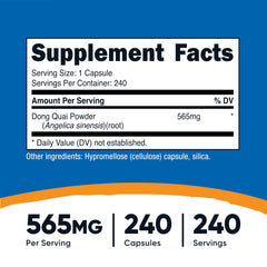 Close-up of 565 mg per vegetarian Dong Quai capsule