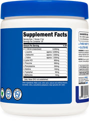 Nutrition ingredients label on Nutricost EAA Powder Blue Raspberry