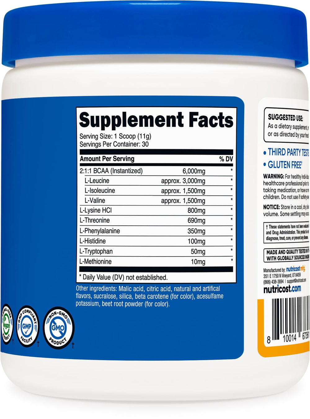 GMP compliant and FDA registered facility insignia on Nutricost packaging