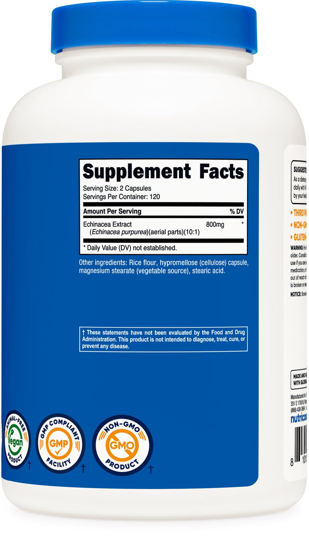 Ingredients list for Nutricost Echinacea 800mg 240 capsules