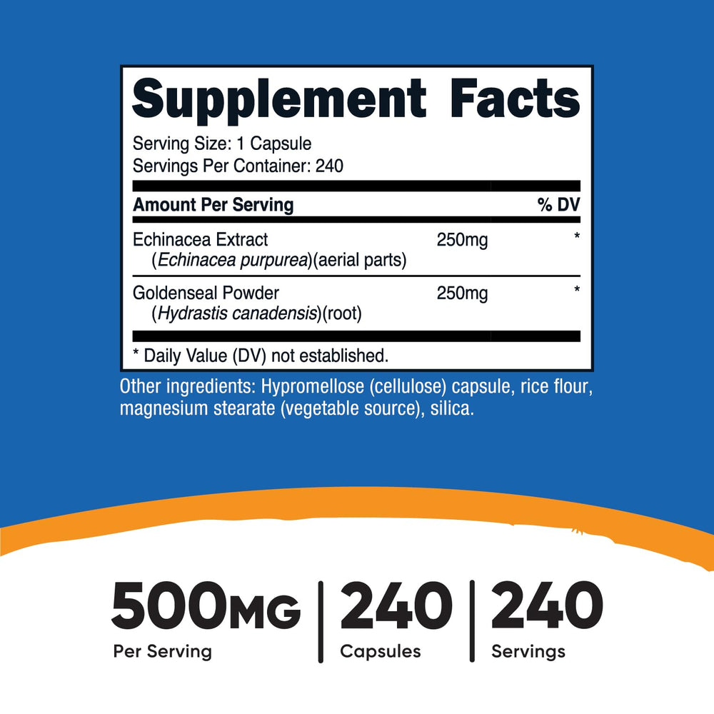 Front packaging of Nutricost Echinacea & Goldenseal Root 500mg