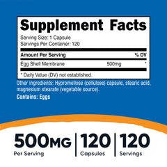 Nutricost Egg Shell Membrane label with supplement facts