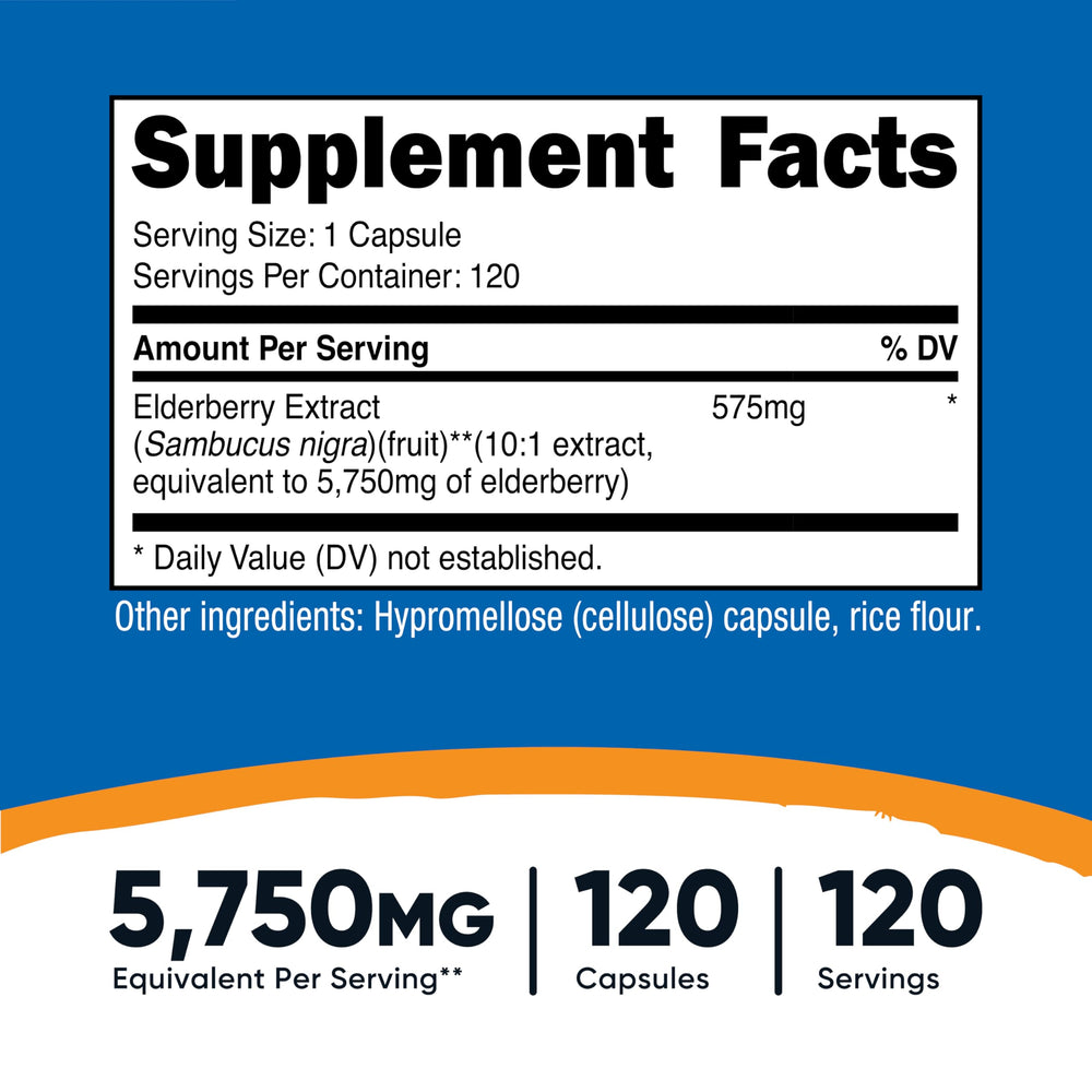 Close-up of the Nutricost Elderberry Capsules label