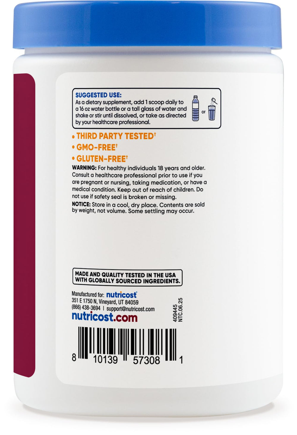 Close-up of Nutricost Electrolyte Complex Powder label