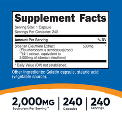 Close-up of Eleuthero 500mg capsules
