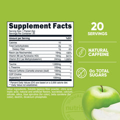 Nutricost Energy Complex Stickpack dissolved in water delivers a refreshing green apple energy drink.