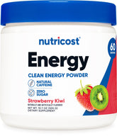 Nutricost Energy Complex Strawberry Kiwi tub front view showing flavor and size