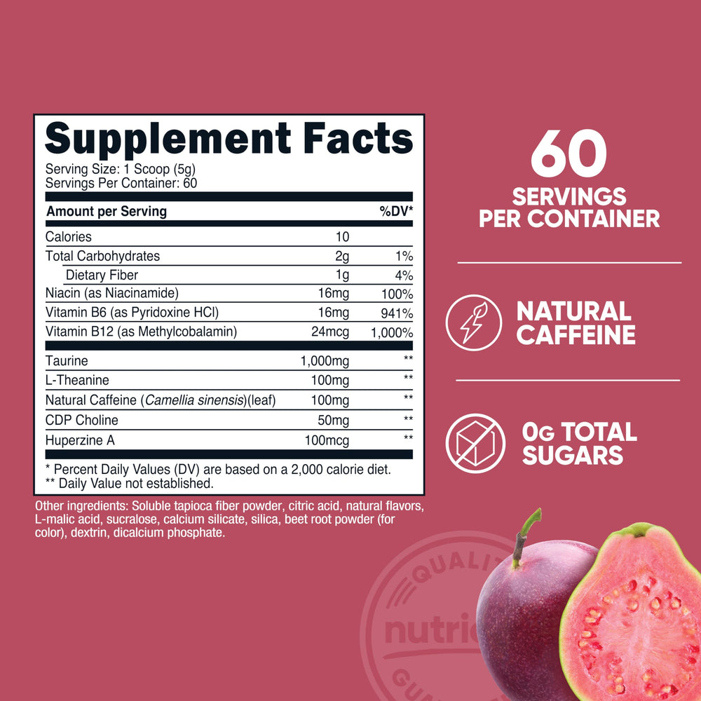 Nutricost powder stirred in glass fueling workouts with refreshing Passionfruit Guava flavor