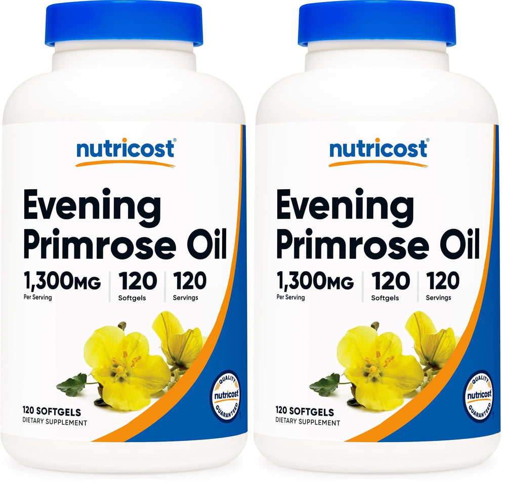 Nutricost Evening Primrose Oil 1,300mg bottle label — Pack of 2