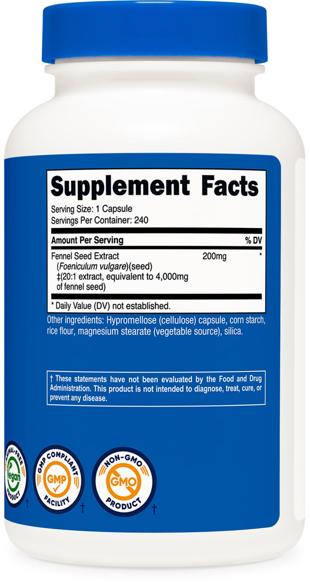 Icons for GMO-free, gluten-free, and vegan suitability on Nutricost packaging