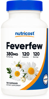 Nutricost Feverfew capsules bottle with 380mg per capsule, 120-count