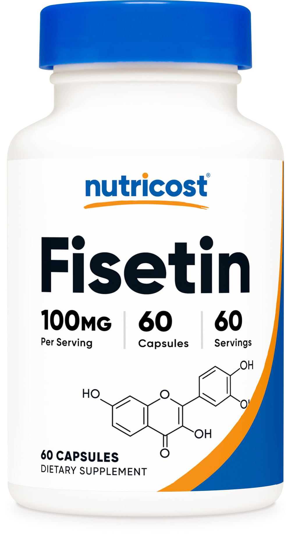 Nutricost Fisetin Capsules bottle showing 60-count and 100 mg per serving