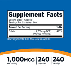 Close-up of Nutricost Folic Acid 1000 mcg capsule