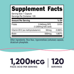 Nutricost Folic Acid 1200 mcg bottle label close-up