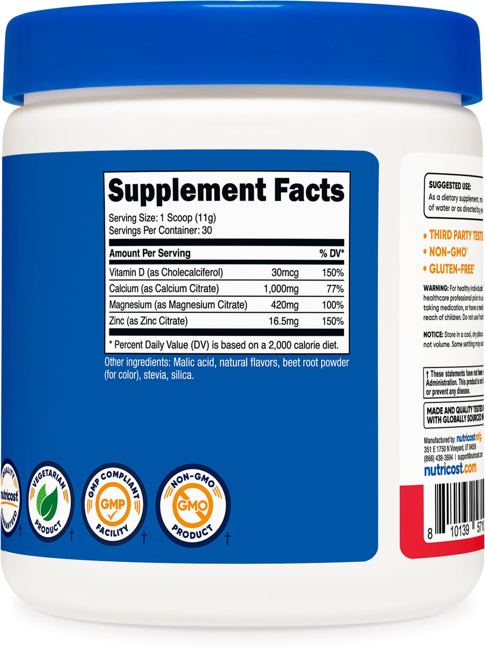 Nutritional information for Nutricost Calcium Magnesium Zinc with Vitamin D3 Powder