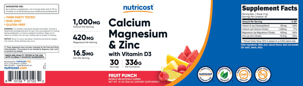 Usage and serving guidance for Nutricost Calcium Magnesium Zinc with Vitamin D3 Powder