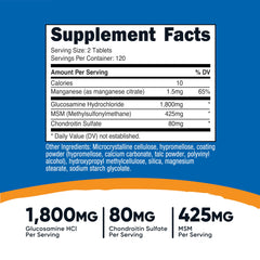 Close-up of bottle label showing 1,800mg Glucosamine HCl