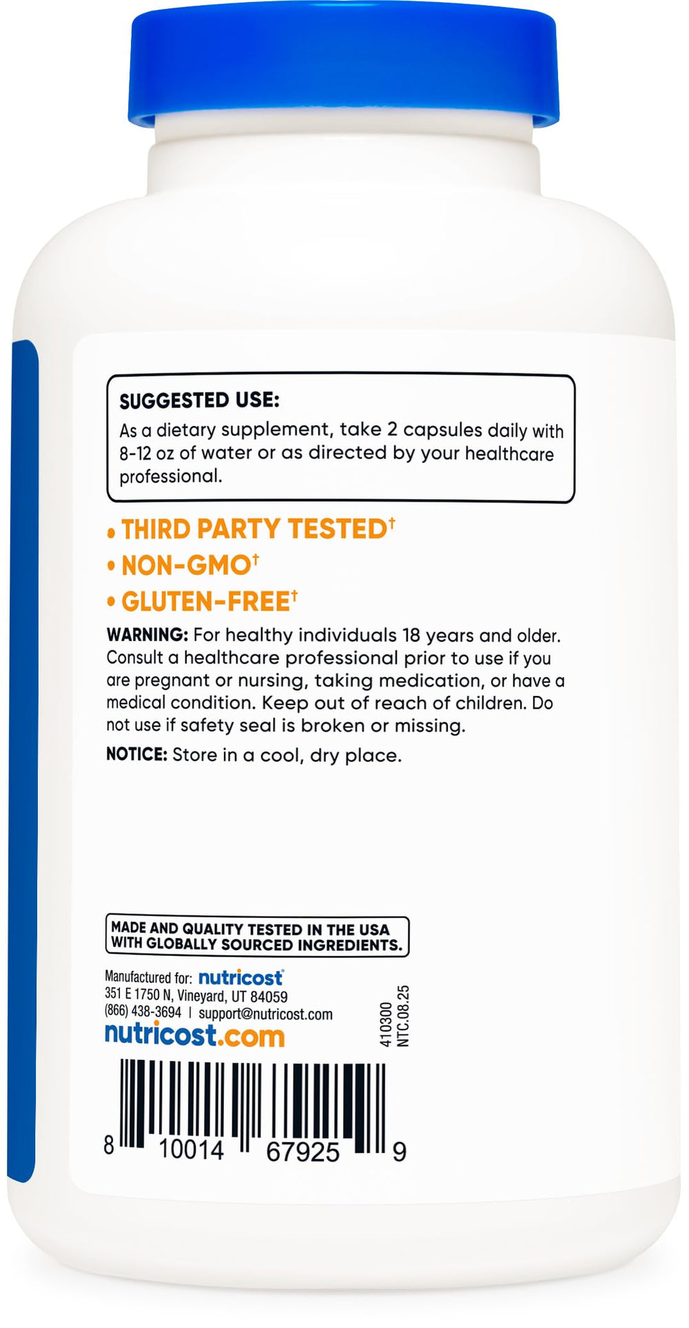 Gluten Free labeling on Nutricost packaging