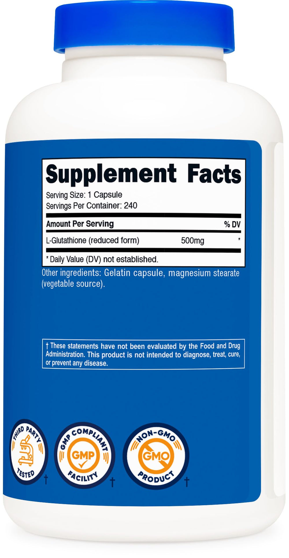 3rd party tested seal on Nutricost glutathione packaging
