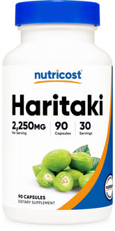 Nutricost Haritaki bottle label showing 2250 mg per serving