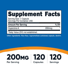 Nutricost Huperzine A label with 200 mcg per serving
