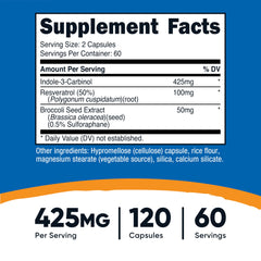 Close-up of Indole-3-Carbinol supplement bottle label
