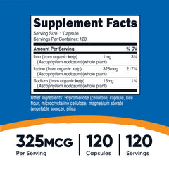 Close-up of Nutricost Iodine label highlighting 325mcg