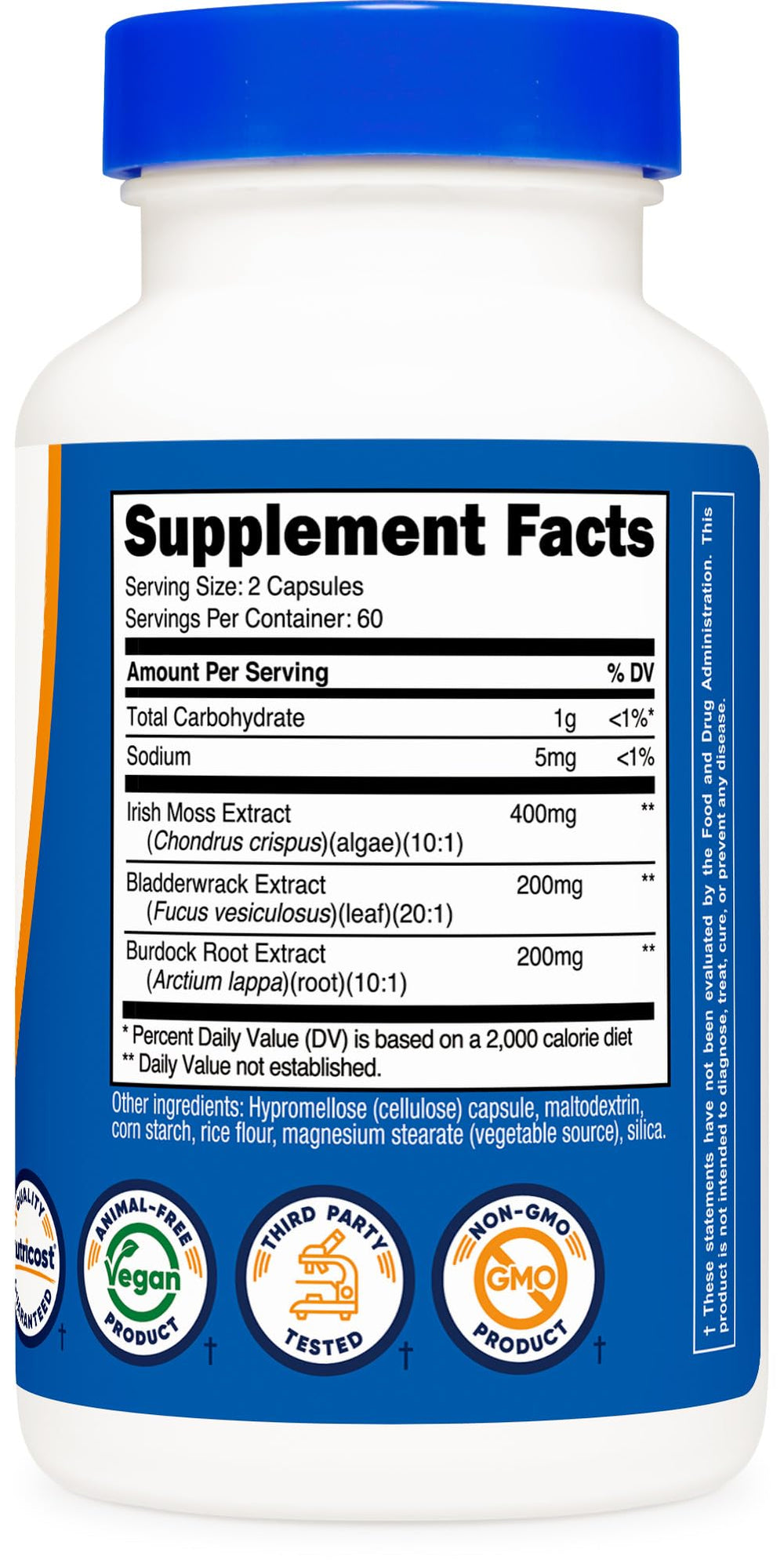 Nutrition facts label for Nutricost Irish Sea Moss Extract