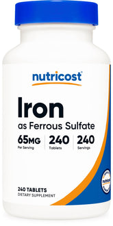 Nutricost Iron 65mg Ferrous Sulfate bottle label
