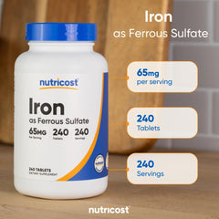 Label highlighting 65mg iron per serving
