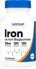 Nutricost Iron Bisglycinate 25mg iron capsules bottle
