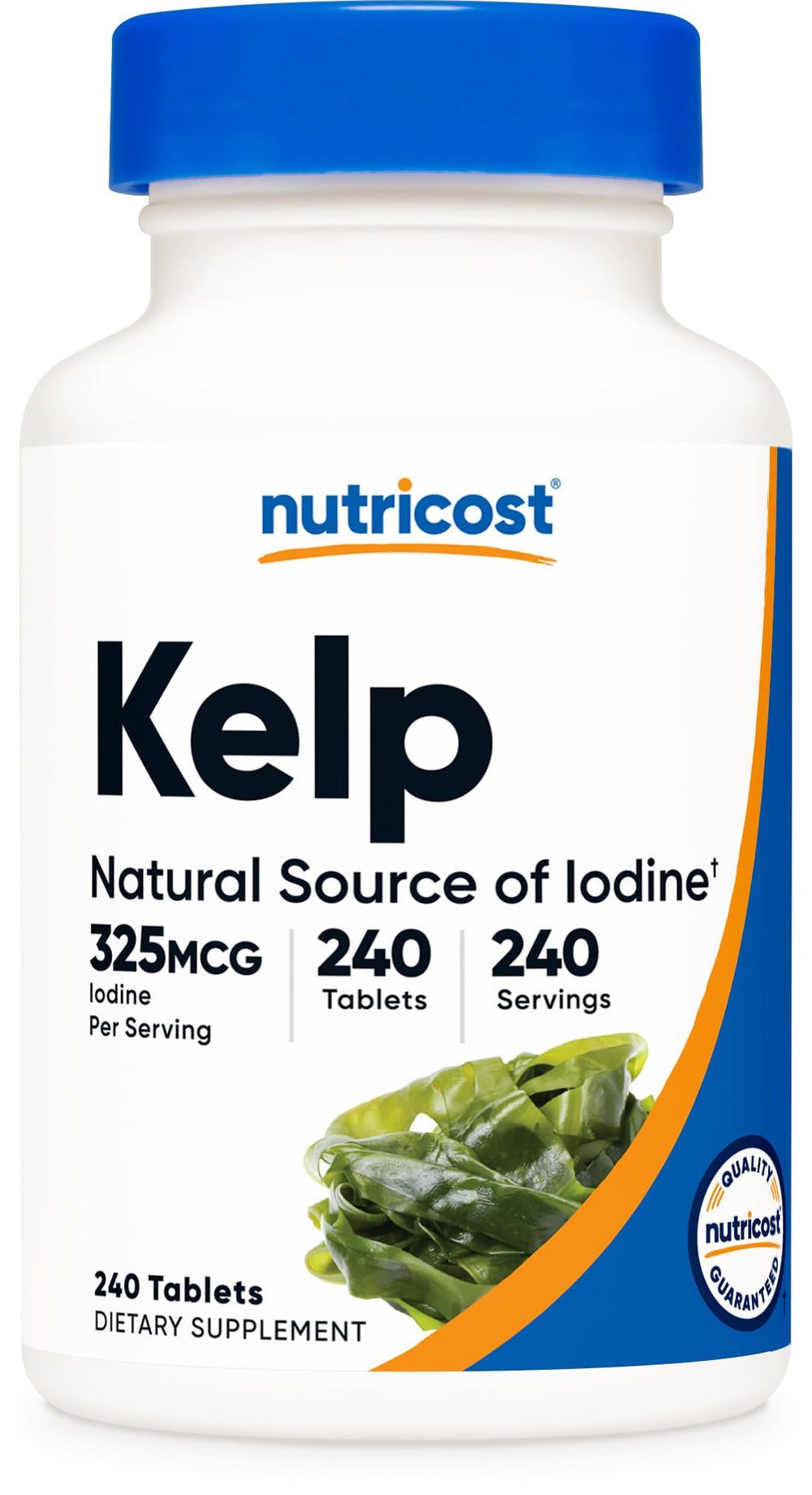 Nutricost Kelp Tablets bottle label showing 325mcg iodine per tablet