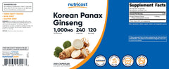 Nutricost Korean Ginseng product packaging with label and bottle